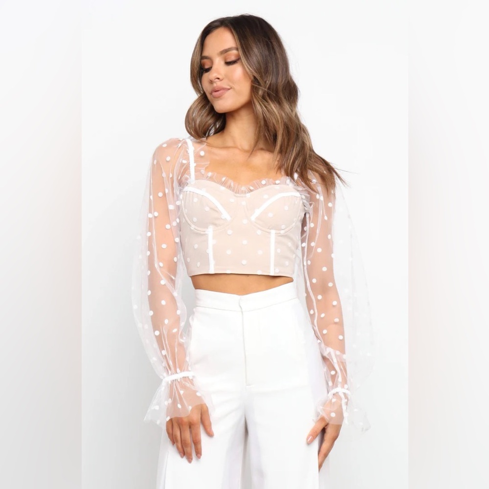 Runway the label RNWY Hello Molly Nude & White Swiss Dot Mesh Corset Top Bustier